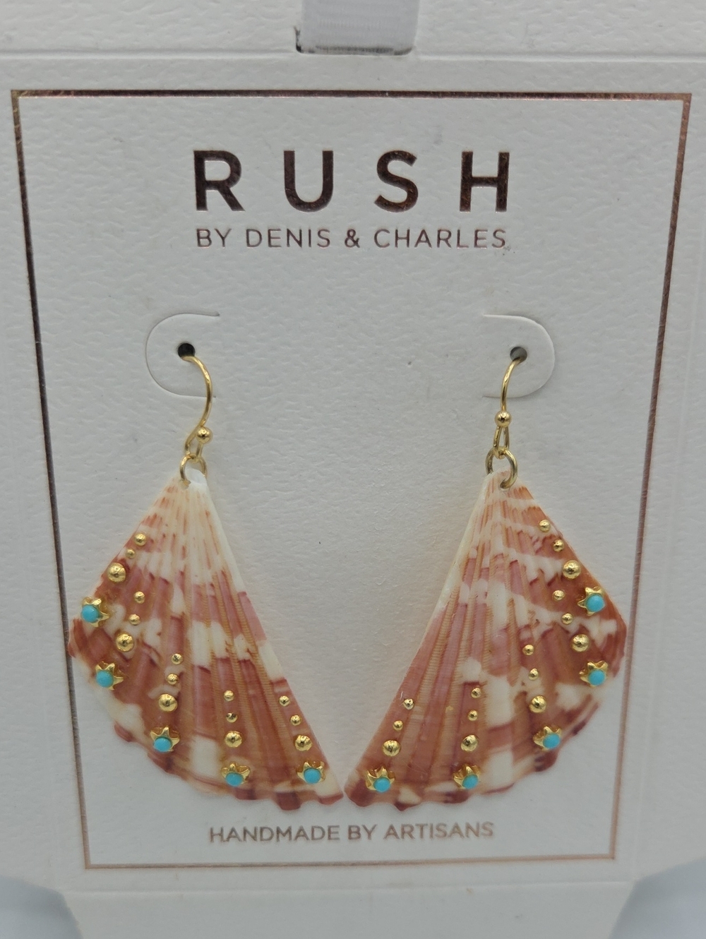 5 for $25! RUSH by Denis & Charles Pink Shell Fan Drop Earrings